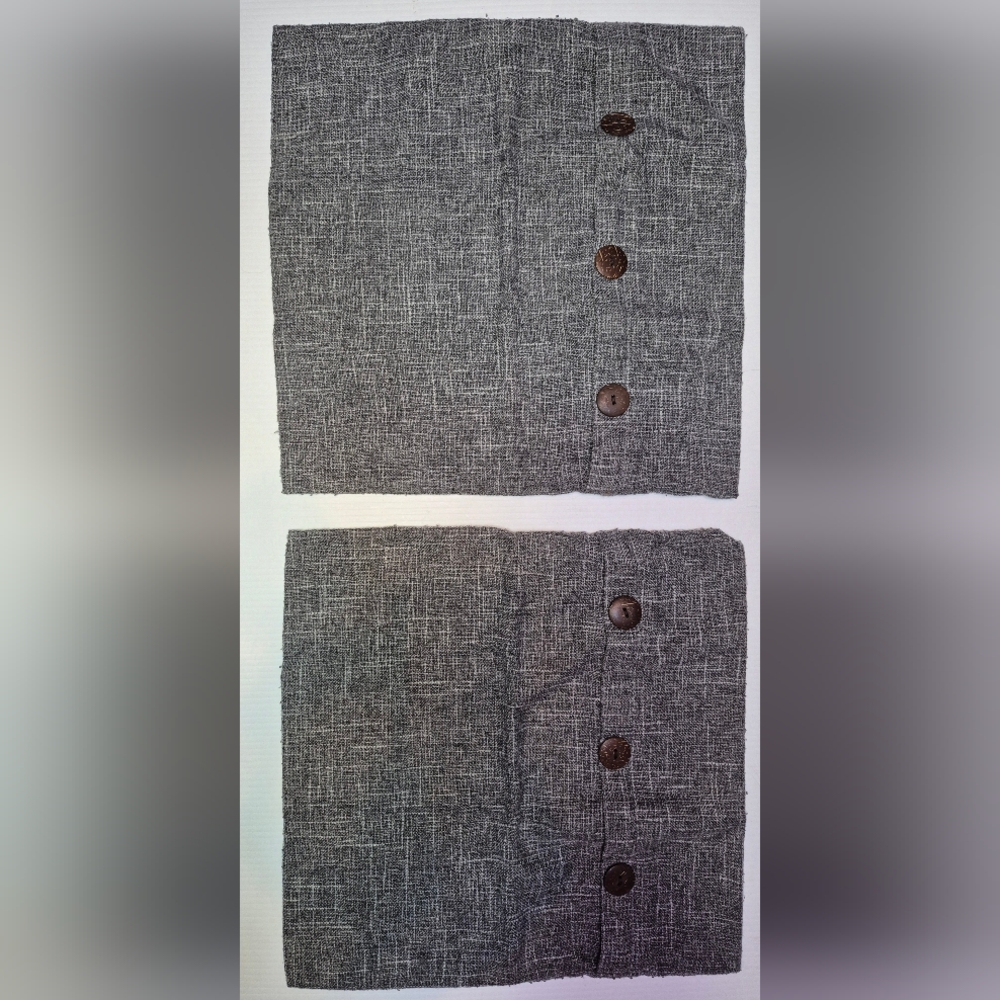 Gray Textured Cushions Covers with Brown Buttons X2